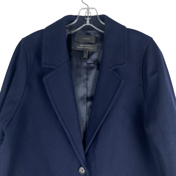 J. Crew Wool Blend Melton Boyfriend Coat One Button Navy Blue Size 12 - Picture 5 of 12